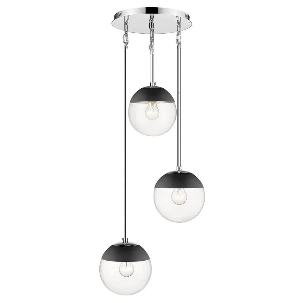 Dixon 3-Light Pendant in Chrome with Clear Glass and Black Cap by Golden Lighting 2 Dixon 3-Light Pendant in Chrome with Clear Glass and Black Cap by Golden Lighting