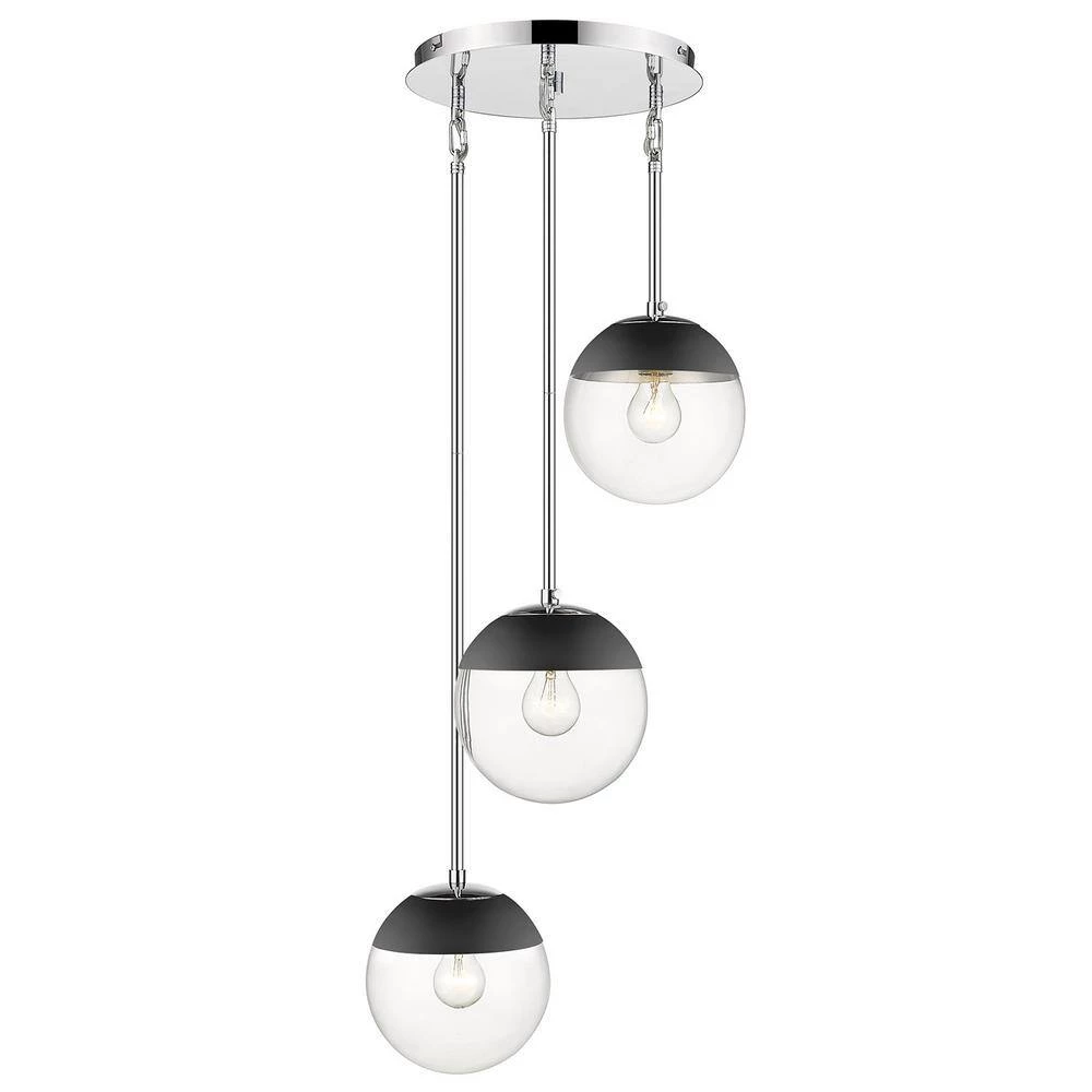 Dixon 3-Light Pendant in Chrome with Clear Glass and Black Cap by Golden Lighting 3 Dixon 3-Light Pendant in Chrome with Clear Glass and Black Cap by Golden Lighting - Image 2