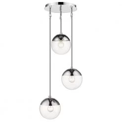 Dixon 3-Light Pendant in Chrome with Clear Glass and Chrome Cap by Golden Lighting