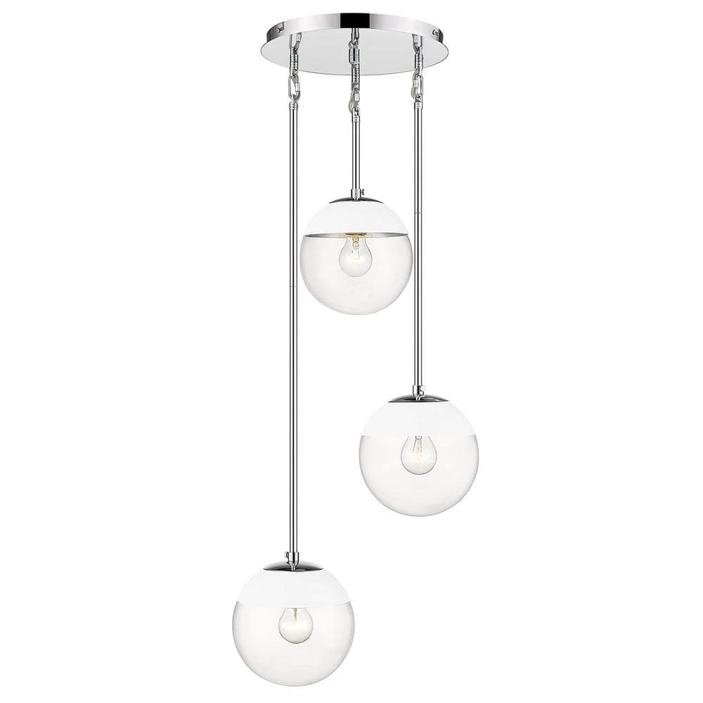 Dixon 3-Light Pendant in Chrome with Clear Glass and White Cap by Golden Lighting 3 Dixon 3-Light Pendant in Chrome with Clear Glass and White Cap by Golden Lighting