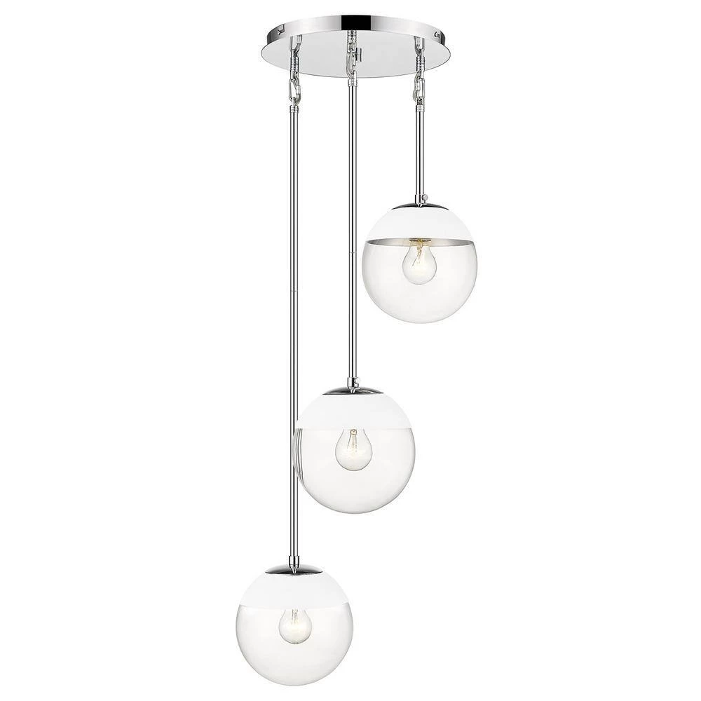 Dixon 3-Light Pendant in Chrome with Clear Glass and White Cap by Golden Lighting 4 Dixon 3-Light Pendant in Chrome with Clear Glass and White Cap by Golden Lighting - Image 2
