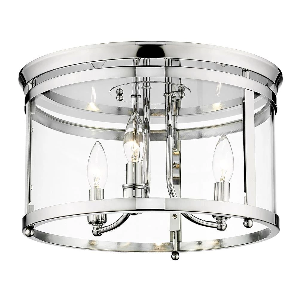Payton 14.75 in. 3-Light Chrome Flush Mount by Golden Lighting 3 Payton 14.75 in. 3-Light Chrome Flush Mount by Golden Lighting