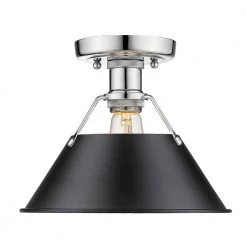 Orwell 1-Light Chrome with Black Shade Flush Mount by Golden Lighting