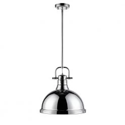 Duncan 1-Light Chrome Pendant with Rod by Golden Lighting