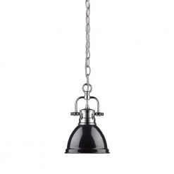 Duncan 1-Light Chrome Mini Pendant with Black Shade (Chain) by Golden Lighting