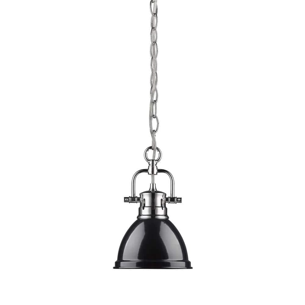 Duncan 1-Light Chrome Mini Pendant with Black Shade (Chain) by Golden Lighting 3 Duncan 1-Light Chrome Mini Pendant with Black Shade (Chain) by Golden Lighting