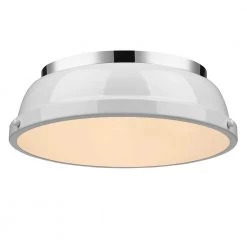 Duncan 14 in. 2-Light Chrome Flush Mount with Gloss White Shade by Golden Lighting