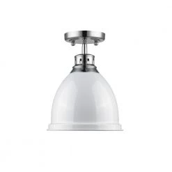 Duncan 1-Light Chrome Flush Mount with White Shade by Golden Lighting -Golden Lighting Shop chrome with gloss white shade golden lighting flush mount lights 3602 fm ch wh c3 1000