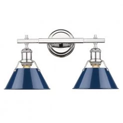 Orwell 2-Light Chrome with Navy Shade Bath Vanity Light by Golden Lighting