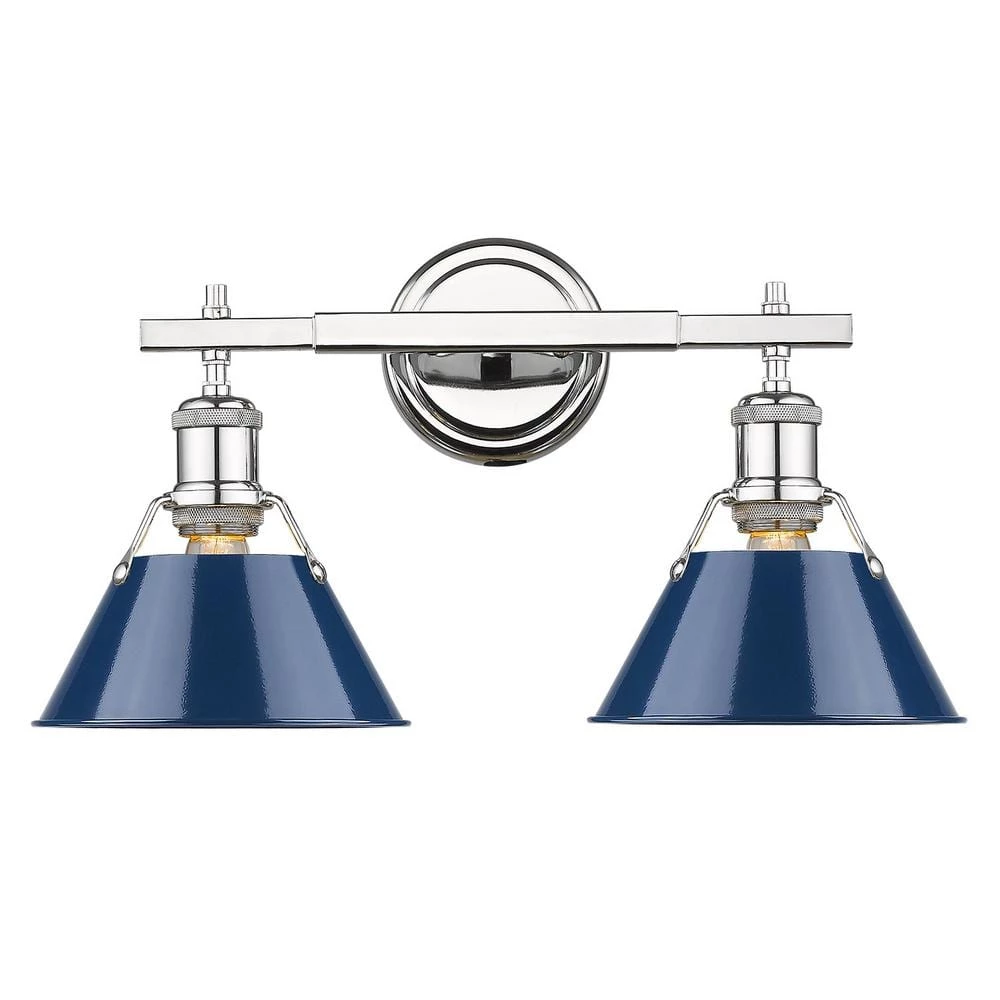 Orwell 2-Light Chrome with Navy Shade Bath Vanity Light by Golden Lighting 3 Orwell 2-Light Chrome with Navy Shade Bath Vanity Light by Golden Lighting