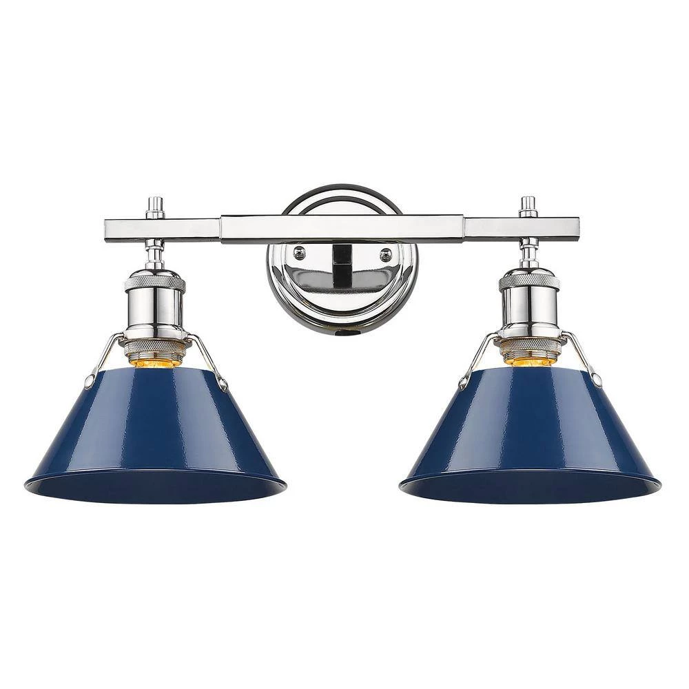 Orwell 2-Light Chrome with Navy Shade Bath Vanity Light by Golden Lighting 5 Orwell 2-Light Chrome with Navy Shade Bath Vanity Light by Golden Lighting - Image 3