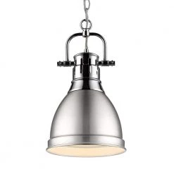 Duncan 1-Light Chrome Standard Mini Pendant with Metal Shade by Golden Lighting