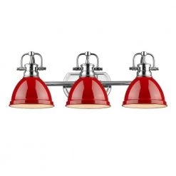 Duncan 3-Light Chrome Bath Light with Red Shade by Golden Lighting -Golden Lighting Shop chrome with red shade golden lighting vanity lighting 3602 ba3 ch rd 4f 1000