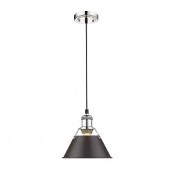 Orwell 1-Light Chrome with Rubbed Bronze Shade Mini Pendant by Golden Lighting
