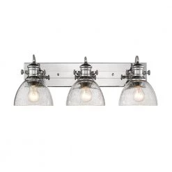 Hines 3-Light Chrome and Seeded Glass Bath Light by Golden Lighting
