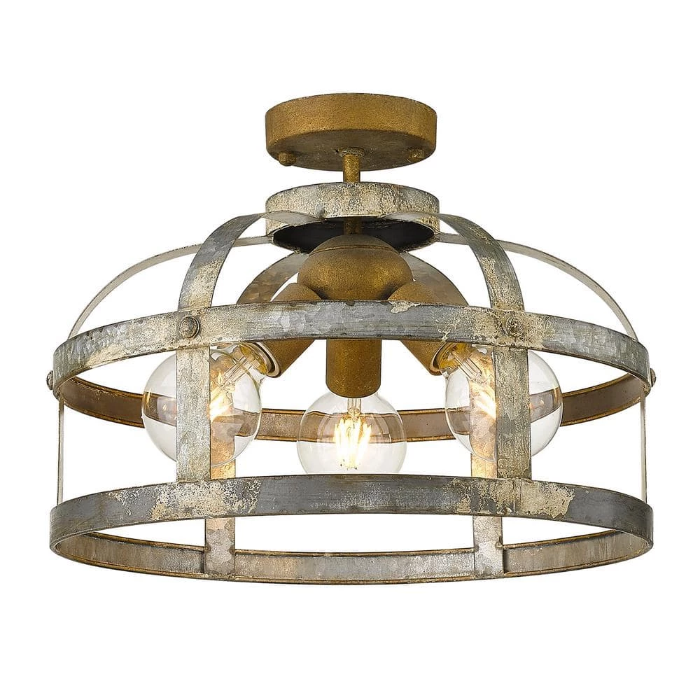 Bavaria 15.875 in. 3-Light Colonial Steel Semi-Flush Mount by Golden Lighting 5 Bavaria 15.875 in. 3-Light Colonial Steel Semi-Flush Mount by Golden Lighting - Image 3