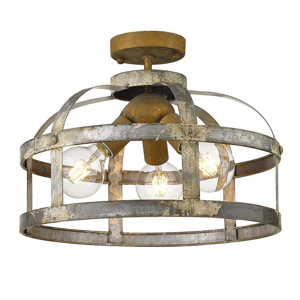 Bavaria 15.875 in. 3-Light Colonial Steel Semi-Flush Mount by Golden Lighting 3 Bavaria 15.875 in. 3-Light Colonial Steel Semi-Flush Mount by Golden Lighting