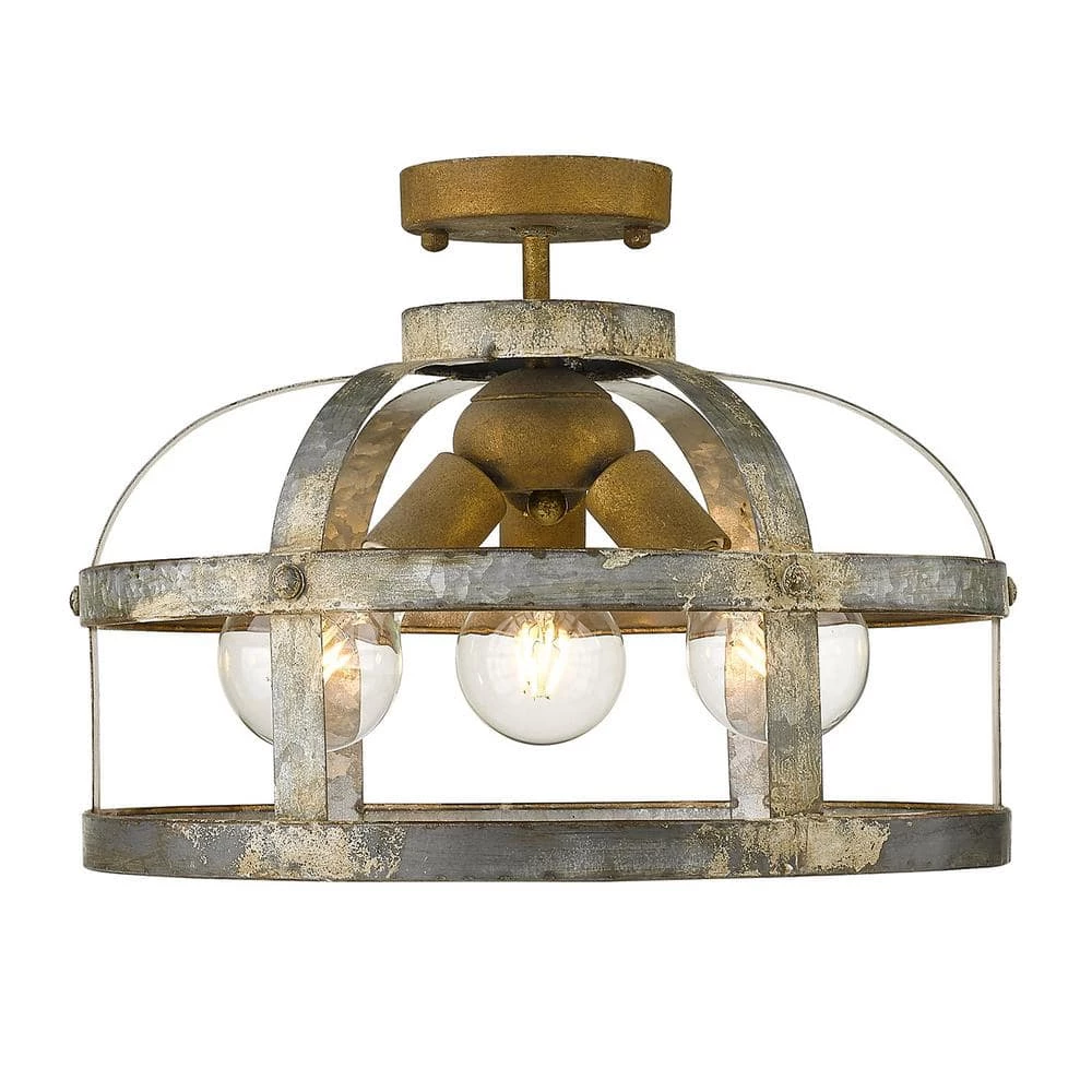 Bavaria 15.875 in. 3-Light Colonial Steel Semi-Flush Mount by Golden Lighting 4 Bavaria 15.875 in. 3-Light Colonial Steel Semi-Flush Mount by Golden Lighting - Image 2