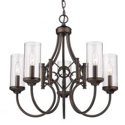 Quincy 5-Light Cordoban Bronze Clear Glass Chandelier by Golden Lighting