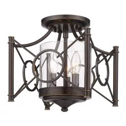 Quincy 10.5 in. 3-Light Cordoban Bronze Clear Glass Semi-Flush Mount by Golden Lighting