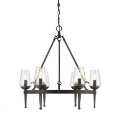 Marcellis 6-Light Dark Natural Iron Chandelier with Clear Glass Shade by Golden Lighting