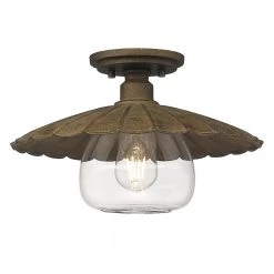 Clemence 13.75 in. 1-Light Dark Rust Flush Mount by Golden Lighting