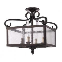 Valencia Collection 4-Light Fired Bronze Semi-Flush Mount/Pendant Convertible by Golden Lighting