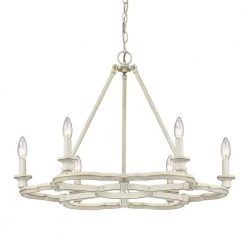 Saxon 6-Light French White Wagon Wheel Chandelier by Golden Lighting