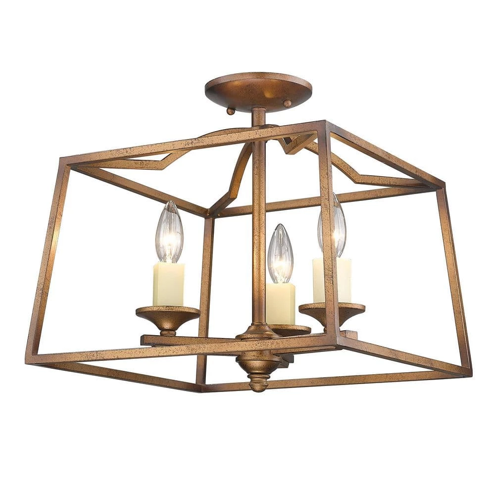 Athena 14.5 in. 3-Light Grecian Gold Semi-Flush Mount by Golden Lighting 3 Athena 14.5 in. 3-Light Grecian Gold Semi-Flush Mount by Golden Lighting