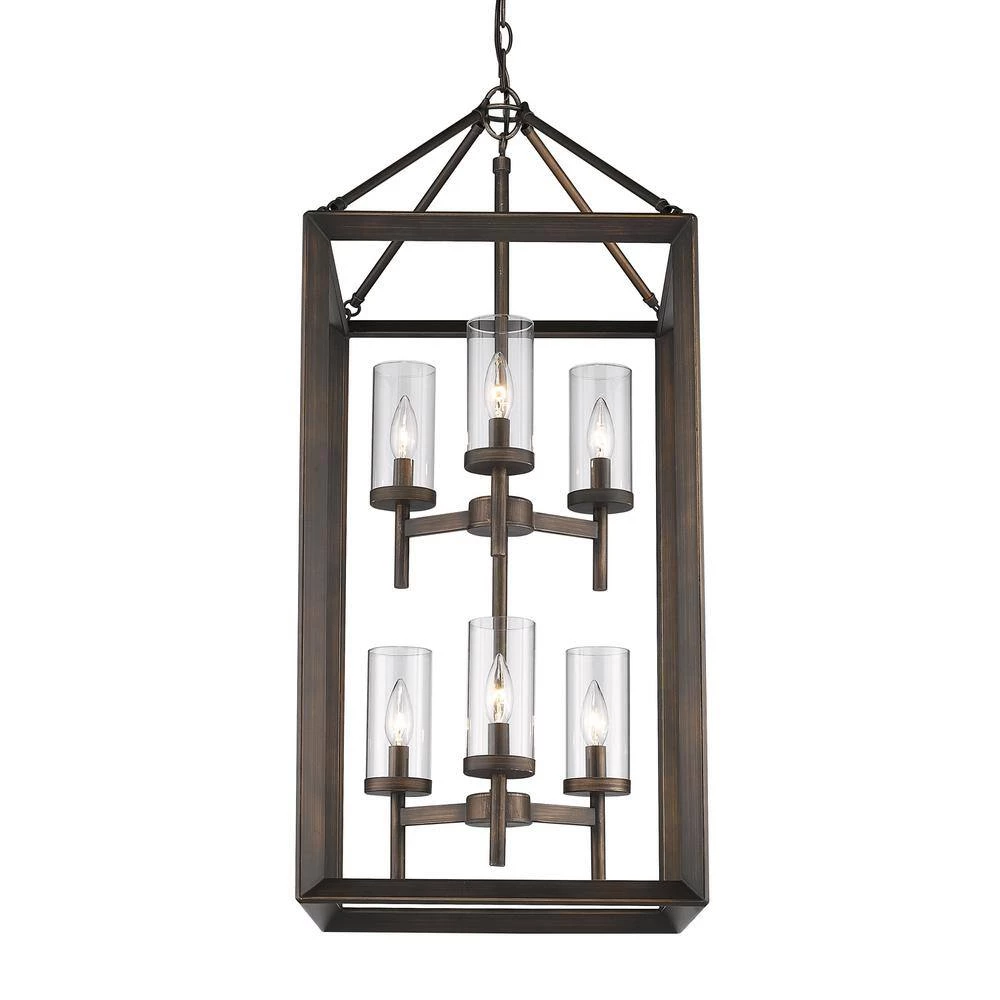 Smyth 6-Light Gunmetal Bronze Pendant with Clear Glass by Golden Lighting 5 Smyth 6-Light Gunmetal Bronze Pendant with Clear Glass by Golden Lighting - Image 3