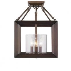Smyth 3-Light Convertible Semi-Flush Mount in Gunmetal Bronze with Clear Glass by Golden Lighting