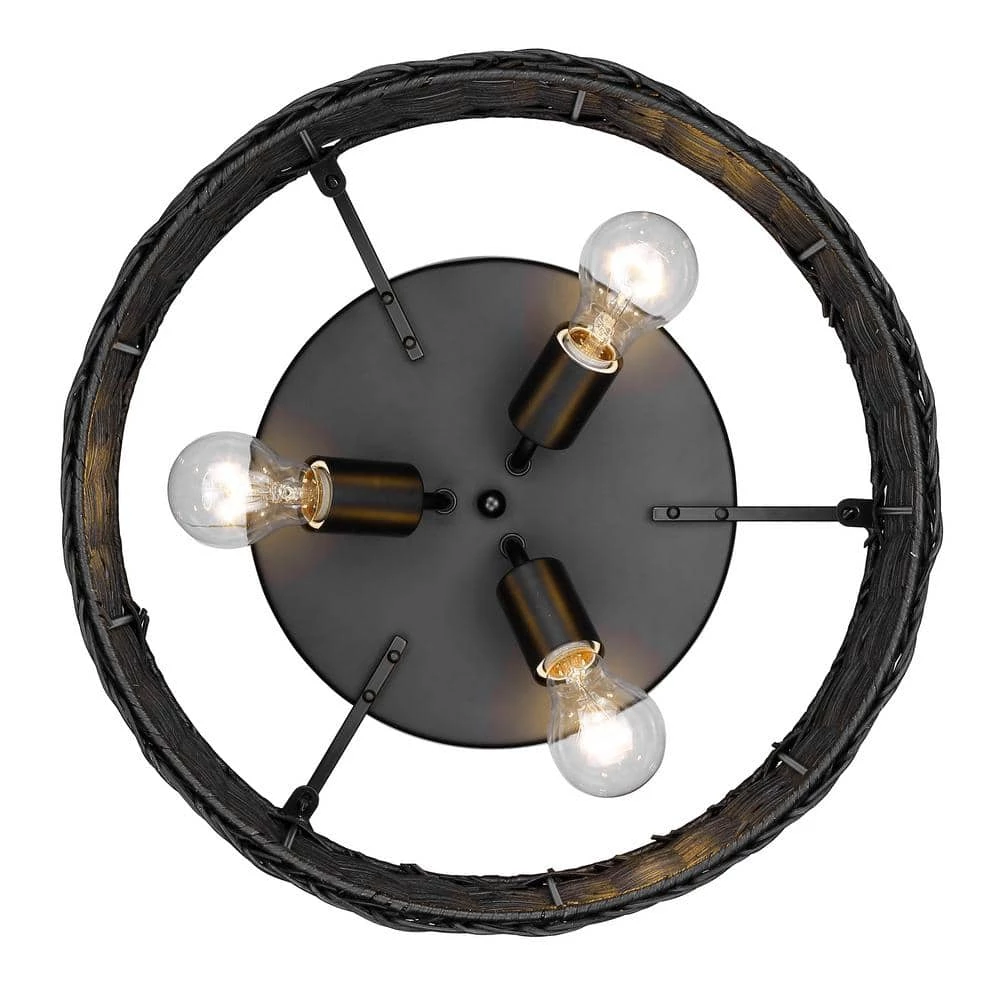 Erma 3-Light Matte Black Wicker Flush Mount by Golden Lighting 5 Erma 3-Light Matte Black Wicker Flush Mount by Golden Lighting - Image 3