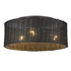 Erma 3-Light Matte Black Wicker Flush Mount by Golden Lighting
