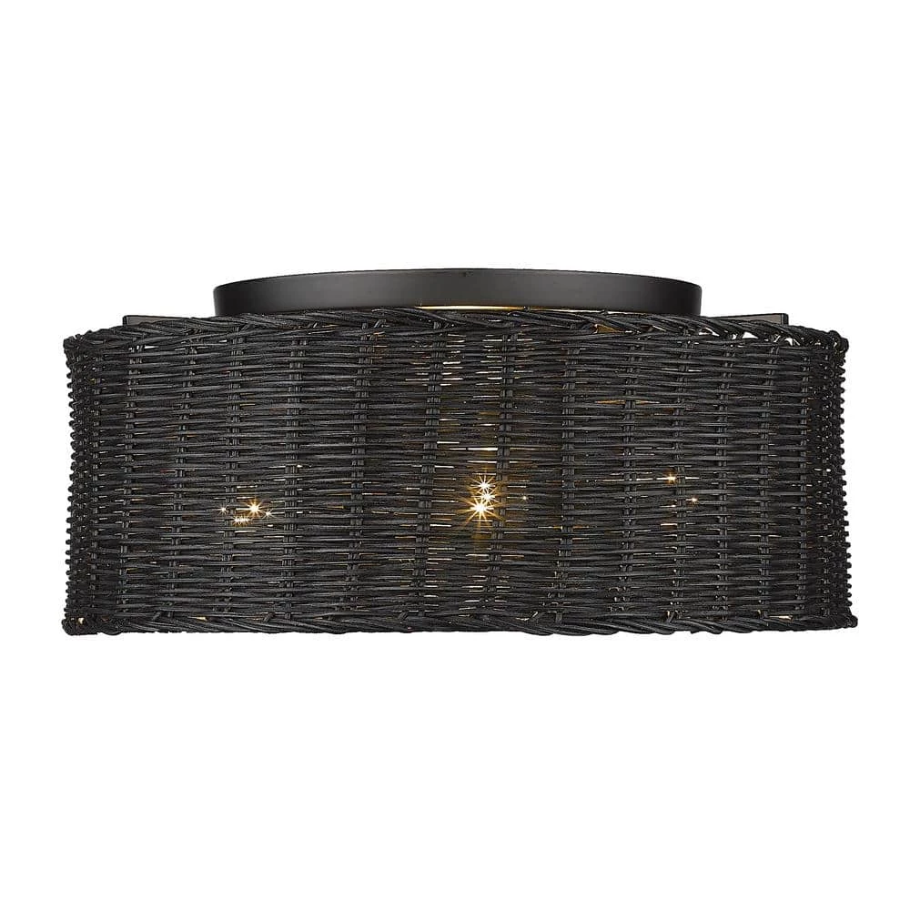 Erma 3-Light Matte Black Wicker Flush Mount by Golden Lighting 4 Erma 3-Light Matte Black Wicker Flush Mount by Golden Lighting - Image 2