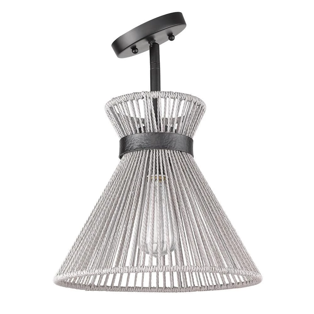 Avon 15.75 in. Matte Black Bleached Raphia Semi-Flush Mount by Golden Lighting 5 Avon 15.75 in. Matte Black Bleached Raphia Semi-Flush Mount by Golden Lighting - Image 3