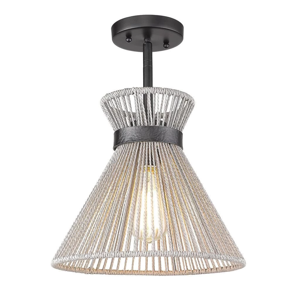 Avon 15.75 in. Matte Black Bleached Raphia Semi-Flush Mount by Golden Lighting 3 Avon 15.75 in. Matte Black Bleached Raphia Semi-Flush Mount by Golden Lighting