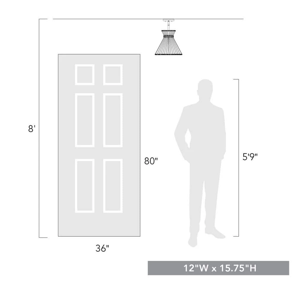 Avon 15.75 in. Matte Black Bleached Raphia Semi-Flush Mount by Golden Lighting 6 Avon 15.75 in. Matte Black Bleached Raphia Semi-Flush Mount by Golden Lighting - Image 4