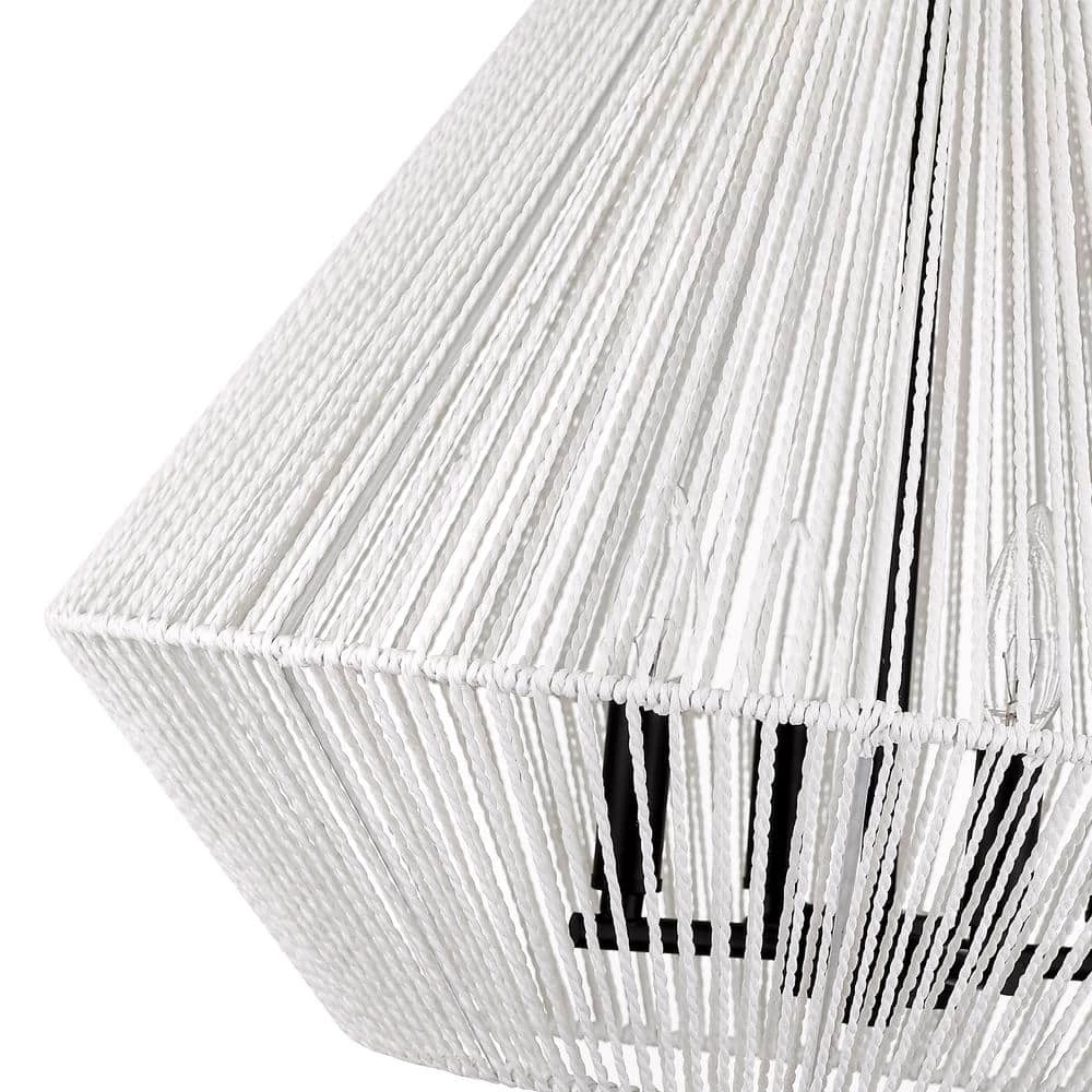 Valentina 4-Light Matte Black Bleached White Raphia Rope Pendant Light by Golden Lighting 7 Valentina 4-Light Matte Black Bleached White Raphia Rope Pendant Light by Golden Lighting - Image 5