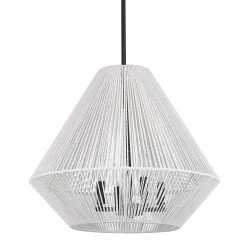 Valentina 4-Light Matte Black Bleached White Raphia Rope Pendant Light by Golden Lighting