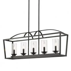 Mercer 5-Light Matte Black Clear Glass Cage Pendant Light by Golden Lighting 12 Mercer 5-Light Matte Black Clear Glass Cage Pendant Light by Golden Lighting -Golden Lighting Shop matte black clear glass golden lighting chandeliers 4309 lp blk blk clr 1f 1000