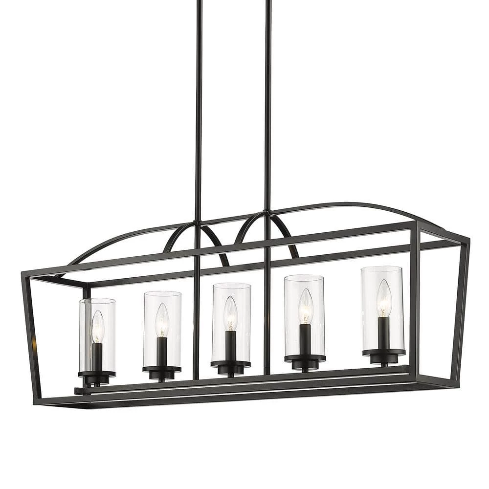 Mercer 5-Light Matte Black Clear Glass Cage Pendant Light by Golden Lighting 6 Mercer 5-Light Matte Black Clear Glass Cage Pendant Light by Golden Lighting - Image 4