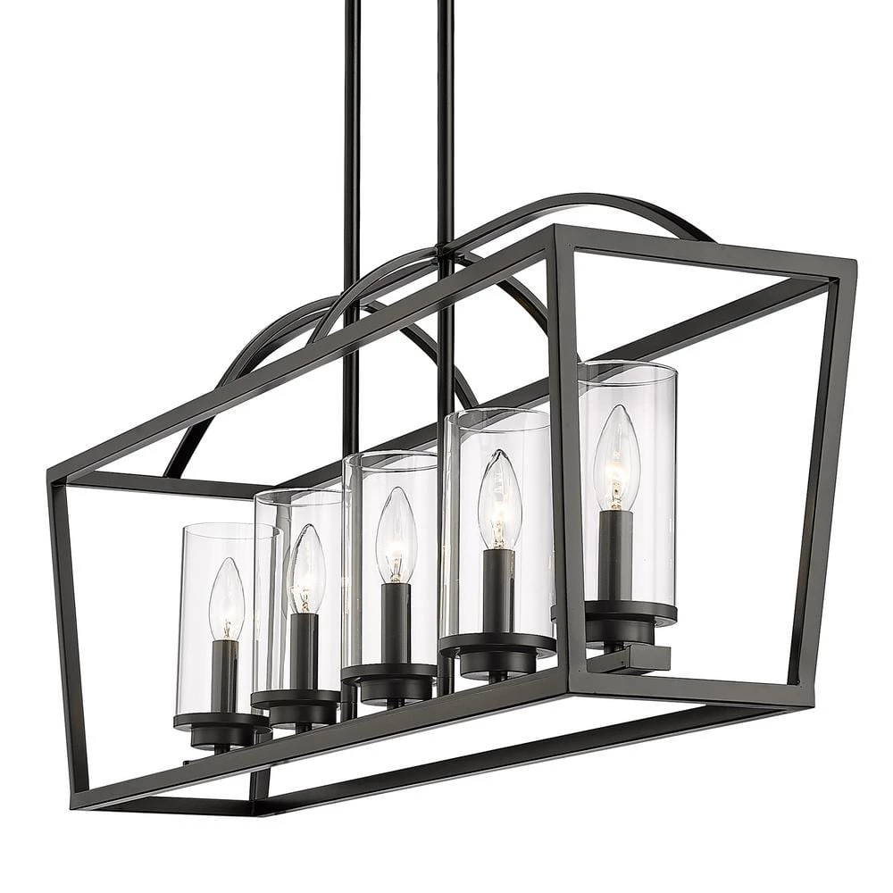 Mercer 5-Light Matte Black Clear Glass Cage Pendant Light by Golden Lighting 7 Mercer 5-Light Matte Black Clear Glass Cage Pendant Light by Golden Lighting - Image 5