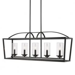 Mercer 5-Light Matte Black Clear Glass Cage Pendant Light by Golden Lighting 11 Mercer 5-Light Matte Black Clear Glass Cage Pendant Light by Golden Lighting -Golden Lighting Shop matte black clear glass golden lighting chandeliers 4309 lp blk blk clr 4f 1000