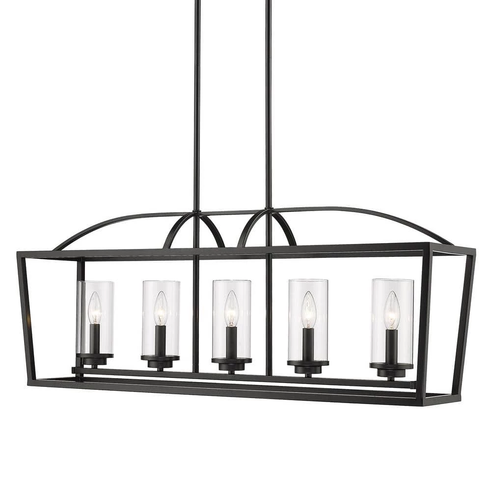 Mercer 5-Light Matte Black Clear Glass Cage Pendant Light by Golden Lighting 5 Mercer 5-Light Matte Black Clear Glass Cage Pendant Light by Golden Lighting - Image 3