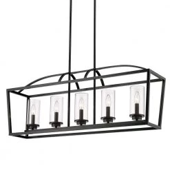 Mercer 5-Light Matte Black Clear Glass Cage Pendant Light by Golden Lighting