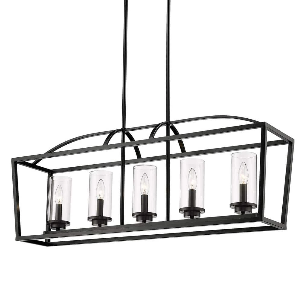 Mercer 5-Light Matte Black Clear Glass Cage Pendant Light by Golden Lighting 3 Mercer 5-Light Matte Black Clear Glass Cage Pendant Light by Golden Lighting