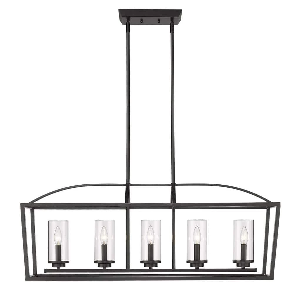 Mercer 5-Light Matte Black Clear Glass Cage Pendant Light by Golden Lighting 4 Mercer 5-Light Matte Black Clear Glass Cage Pendant Light by Golden Lighting - Image 2
