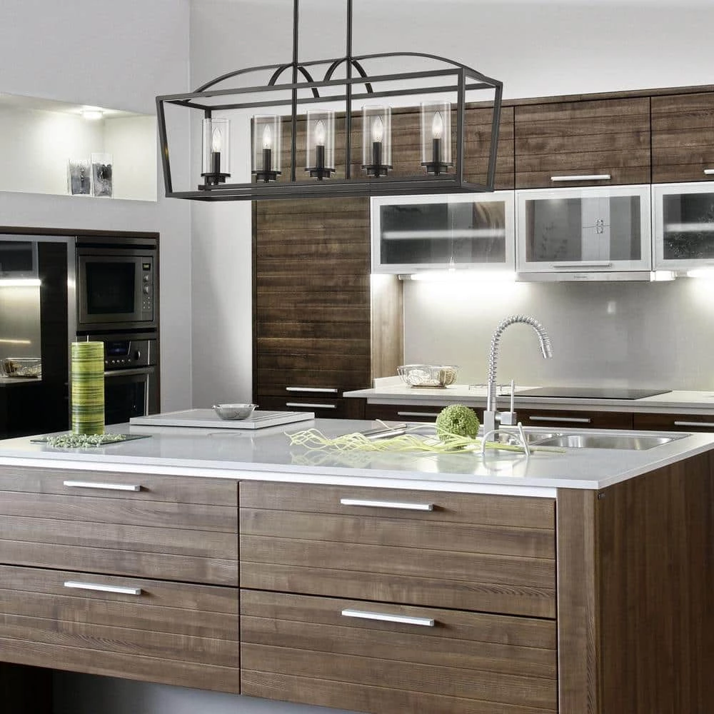 Mercer 5-Light Matte Black Clear Glass Cage Pendant Light by Golden Lighting 8 Mercer 5-Light Matte Black Clear Glass Cage Pendant Light by Golden Lighting - Image 6