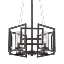 Marco 4 Light Matte Black Clear Glass Cage Pendant Light by Golden Lighting 12 Marco 4 Light Matte Black Clear Glass Cage Pendant Light by Golden Lighting -Golden Lighting Shop matte black clear glass golden lighting chandeliers 6068 4p blk 1f 1000