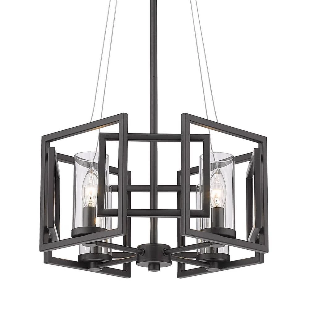 Marco 4 Light Matte Black Clear Glass Cage Pendant Light by Golden Lighting 6 Marco 4 Light Matte Black Clear Glass Cage Pendant Light by Golden Lighting - Image 4